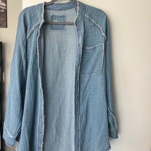Aerie Cozy Distressed Open Cardigan in Blue Size Small